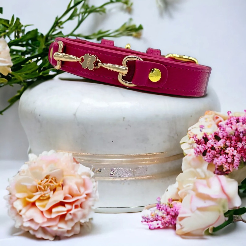 Clover Handmade Leather Dog‎ Collar Medium Red Violet  New